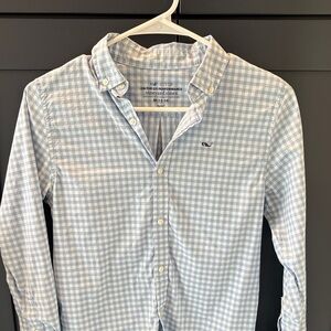 Vineyard Vines Boy’s Medium Light Blue and White Plaid Shirt